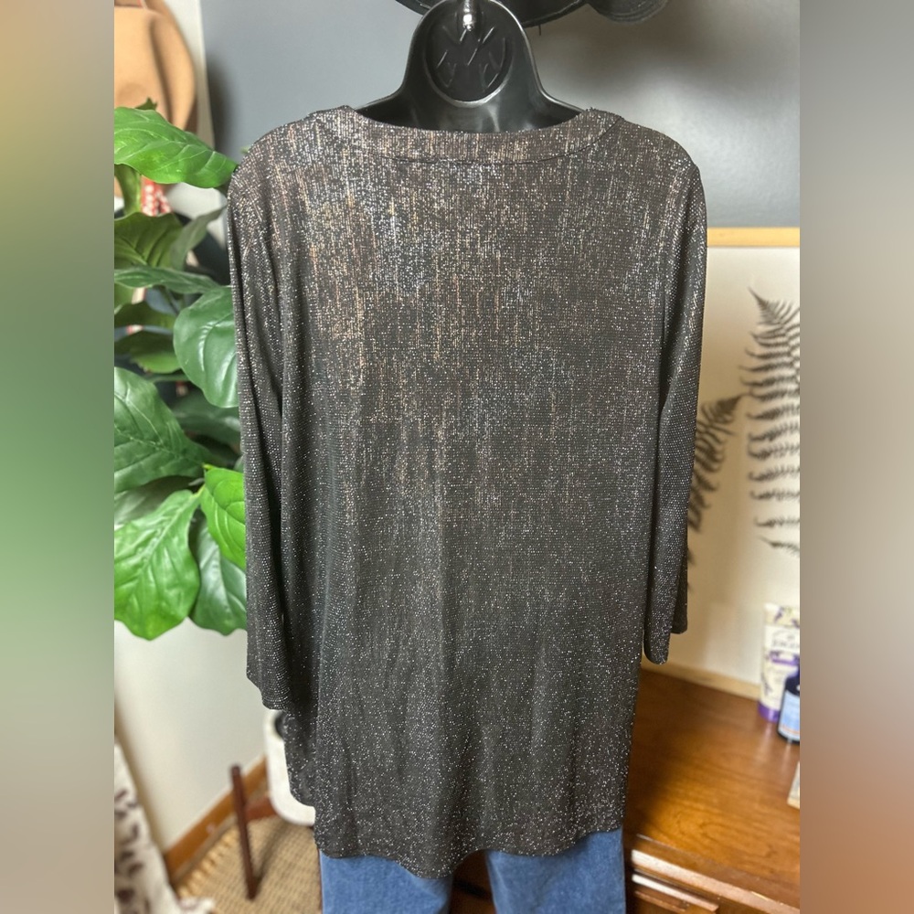 Anne Klein Stretchy Black and Gold Sparkle Shimmer Blouse Top Size L - Picture 4 of 6